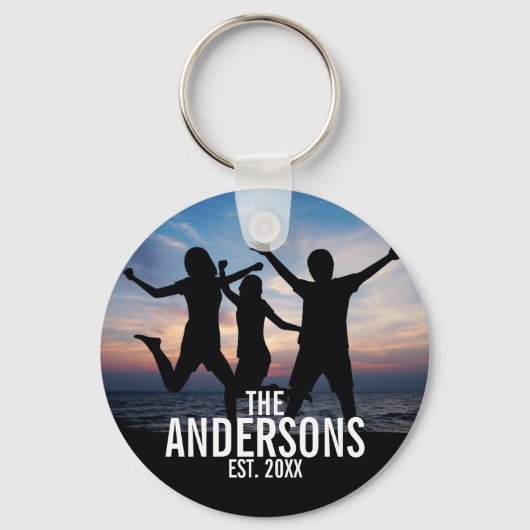 家族パーソナライズされた名付き家族写真 キーホルダー (正面)