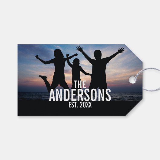 家族パーソナライズされた名付き家族写真 ギフトタグ (正面(横))