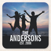 家族パーソナライズされた名付き家族写真 スクエアペーパーコースター (正面)