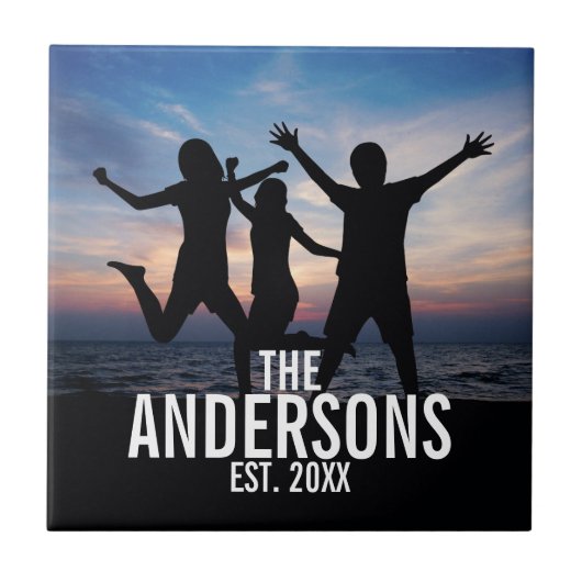 家族パーソナライズされた名付き家族写真 タイル (正面)