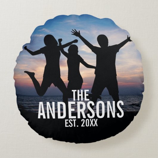 家族パーソナライズされた名付き家族写真 ラウンドクッション (正面)