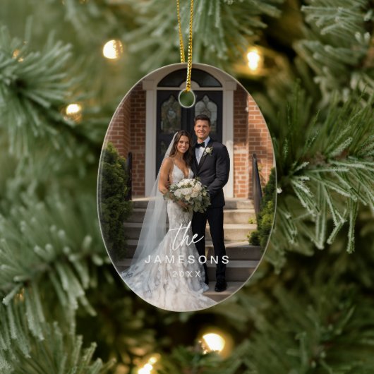 家族パーソナライズされた名写真 セラミックオーナメント (ツリー)