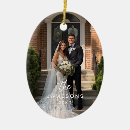 家族パーソナライズされた名写真 セラミックオーナメント (正面)