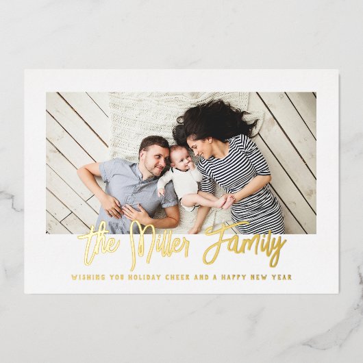 家族パーソナライズされた名写真 箔シーズンカード (正面)
