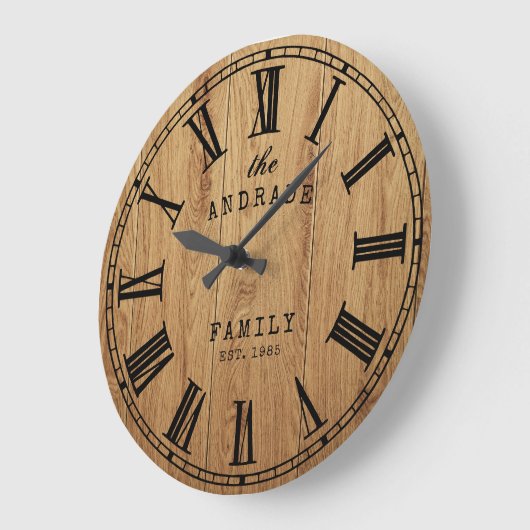 家族パーソナライズされた名家素朴木造 ラージ壁時計 (傾斜)
