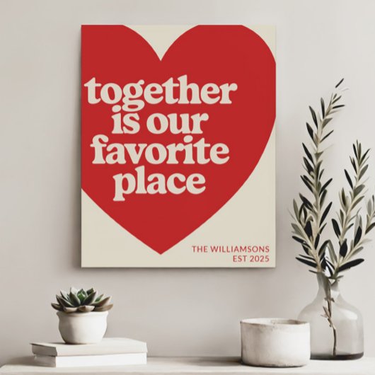 家族パーソナライズされた名愛ハート赤モダン色 ポスター