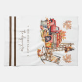 家族パーソナライズされた名水彩感謝祭 キッチンタオル (横)