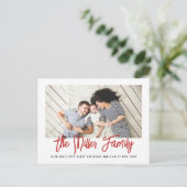 家族パーソナライズされた名独身のPhoto Red シーズンポストカード (スタンド正面)