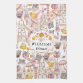 家族パーソナライズされた名秋の水色 キッチンタオル (縦)