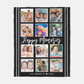 家族パーソナライズされた名12フォトコラージブラック フリースブランケット (正面)