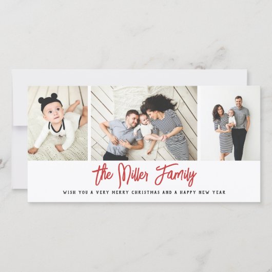家族パーソナライズされた名3フォトコラージホリデイC シーズンカード (正面)
