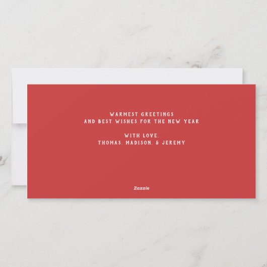 家族パーソナライズされた名3フォトコラージホリデイC シーズンカード (裏面)