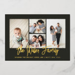 家族パーソナライズされた名4フォトコラージフォイルホリ 箔シーズンカード<br><div class="desc">フォトコラージュとパーソナライズされたあなたの家族の名前を特徴とするこの休日の写真カードで愛を広げる。背面に写真と文字を追加。まカスタマイズた、「デザインツールを使用して編集」で更に詳しく説明する。 ホリデーカードの購入と詳細については、www.zazzle.com/store/nbpaperco</div>