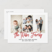 家族パーソナライズされた名4フォトコラージュ シーズンポストカード (正面/裏面)