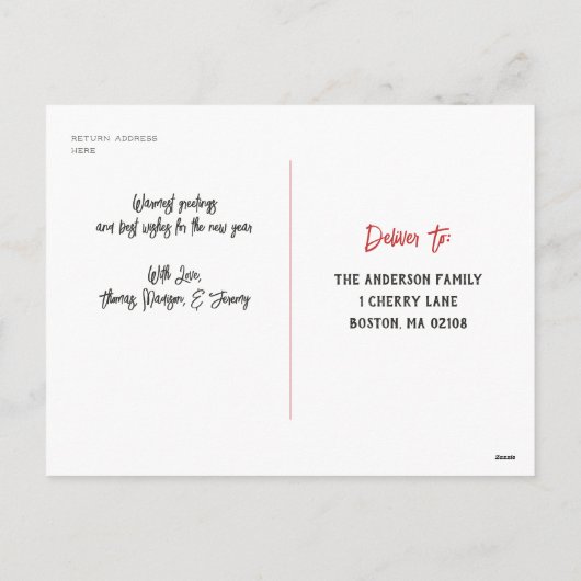 家族パーソナライズされた名4フォトコラージュ シーズンポストカード (裏面)