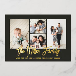 家族パーソナライズされた名4フォトコラージュ 箔シーズンカード