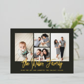 家族パーソナライズされた名4フォトコラージュ 箔シーズンカード (立ち正面)