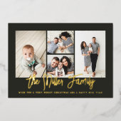 家族パーソナライズされた名4フォトコラージュ 箔シーズンカード (正面)