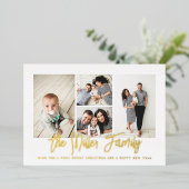 家族パーソナライズされた名4フォトコラージュ 箔シーズンカード (立ち正面)