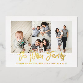 家族パーソナライズされた名4フォトコラージュ 箔シーズンカード
