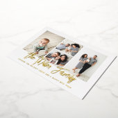 家族パーソナライズされた名4フォトコラージュ 箔シーズンカード (回転した状態)