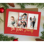 家族パーソナライズされた名4フォトコラージュ 箔シーズンカード<br><div class="desc">フォトコラージュとパーソナライズされたあなたの家族の名前を特徴とするこの休日の写真カードで愛を広げる。背面に写真と文字を追加。まカスタマイズた、「デザインツールを使用して編集」で更に詳しく説明する。 ホリデーカードの購入と詳細については、www.zazzle.com/store/nbpaperco</div>