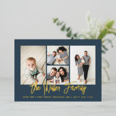 家族パーソナライズされた名4フォトコラージュ 箔シーズンカード (立ち正面)