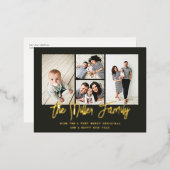 家族パーソナライズされた名4フォトコラージュ 箔シーズンポストカード (正面/裏面)