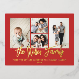 家族パーソナライズされた名4フォトコラージュ 箔シーズンポストカード