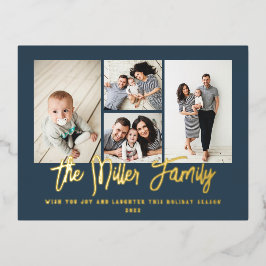 家族パーソナライズされた名4フォトコラージュ 箔シーズンポストカード