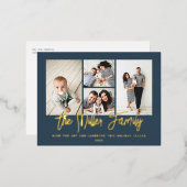 家族パーソナライズされた名4フォトコラージュ 箔シーズンポストカード (正面/裏面)