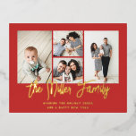 家族パーソナライズされた名4フォトコラージュ 箔シーズンポストカード<br><div class="desc">フォトコラージュとパーソナライズされたあなたの家族の名前を特徴とするこの休日の写真カードで愛を広げる。背面には、メッセージ、カスタム差出人住所、および受信者アドレスの場所がある。まカスタマイズた、「デザインツールを使用して編集」で更に詳しく説明する。 ホリデーカードの購入と詳細については、www.zazzle.com/store/nbpapercoを参照</div>