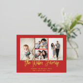 家族パーソナライズされた名4フォトコラージュ 箔シーズンポストカード (立ち正面)