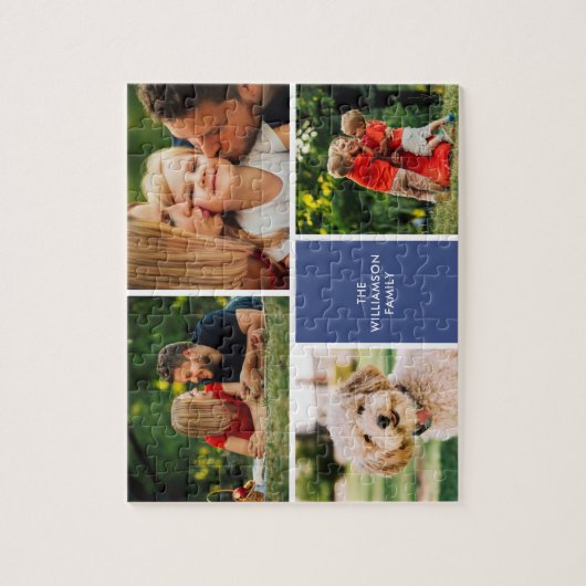 家族パーソナライズされた名4写真コラージュ ジグソーパズル (縦)