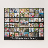 家族パーソナライズされた名45フォトコラージブラック ジグソーパズル (横)