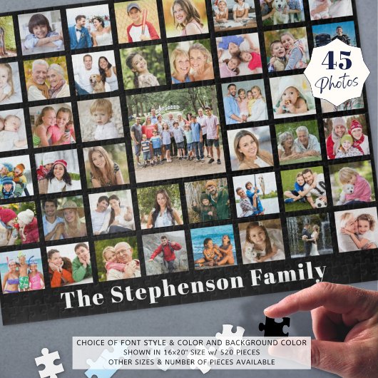 家族パーソナライズされた名45フォトコラージブラック ジグソーパズル