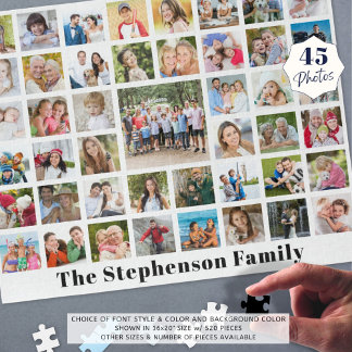 家族パーソナライズされた名45フォトコラージホワイト ジグソーパズル