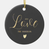 家族パーソナライズされた名&フォトラブブラシスクリプト セラミックオーナメント (正面)