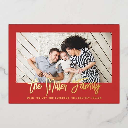 家族パーソナライズされた名（写真赤） 箔シーズンカード (正面)
