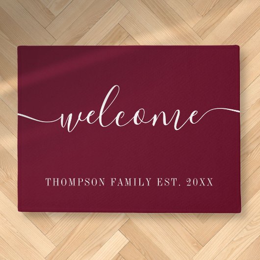 家族パーソナライズされた名Burgundy Welcome Doormat ドアマット