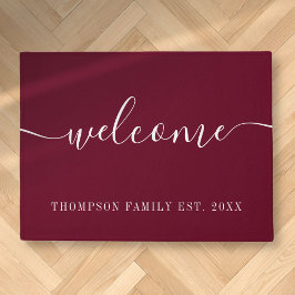 家族パーソナライズされた名Burgundy Welcome Doormat ドアマット
