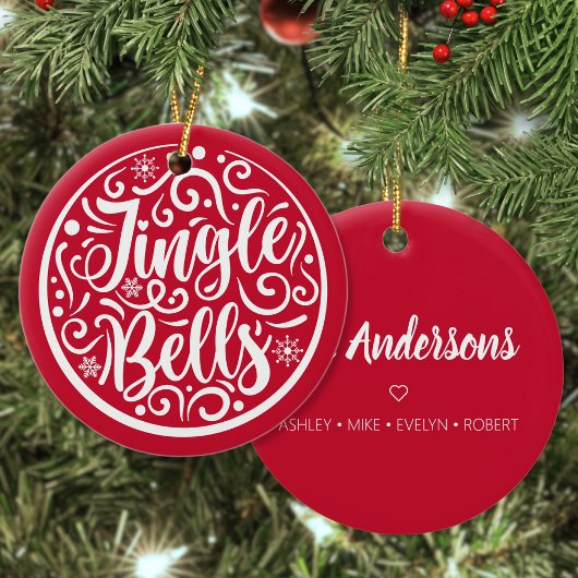 家族パーソナライズされた名Jingle Bellsクリスマス セラミックオーナメント