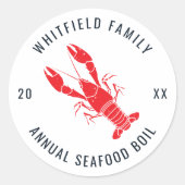 家族パーソナライズされた夏のロブスター沸騰 ラウンドシール (正面)