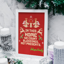 家族パーソナライズされた恵みクリスマスサイン ポスター