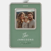 家族パーソナライズされた枠クリスマス飾り シルバープレートフレームオーナメント (正面)
