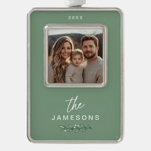 家族パーソナライズされた枠クリスマス飾り シルバープレートフレームオーナメント (正面)