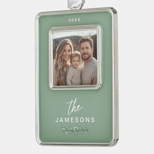家族パーソナライズされた枠クリスマス飾り シルバープレートフレームオーナメント (左)