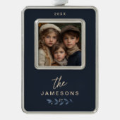 家族パーソナライズされた枠クリスマス飾り シルバープレートフレームオーナメント (正面)
