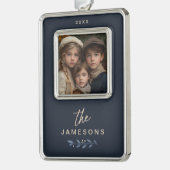 家族パーソナライズされた枠クリスマス飾り シルバープレートフレームオーナメント (左)
