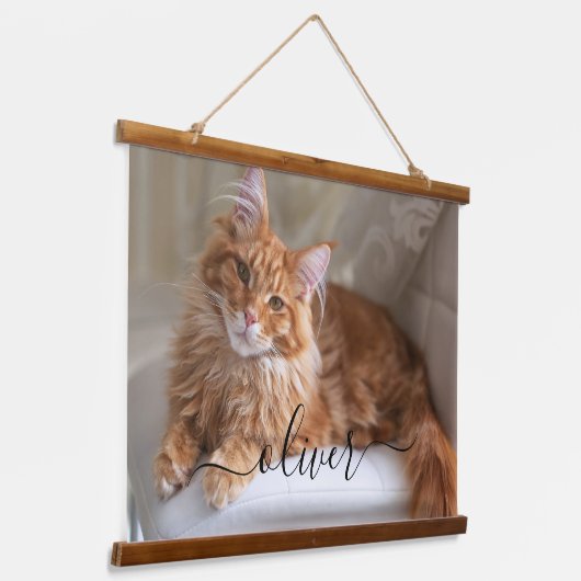 家族パーソナライズされた猫写真カスタム 吊り下げ型タペストリー (傾斜あり)